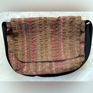 Maruca Woman’s Embroidered Crossbody Bag in Brown and Pink